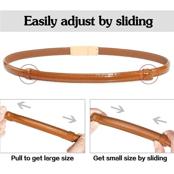 New Skinny Genuine Leather Belts 006 Womens Brown Thin Belt - Picture 5 of 8